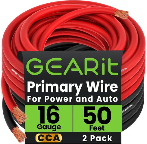 GEERIT 16 GAUGE WIRE (100 قدم لكل منهما - أسود/أحمر) CLAD CLAD Aluminium CCA - طاقة السيارات الأولية/الأرض لكابل البطارية ، صوت السيارة ، تسخير مقطورة ، كهربائي - 200 قدم إجمالي 16GA AWG WIRE in Saudi Arabia
