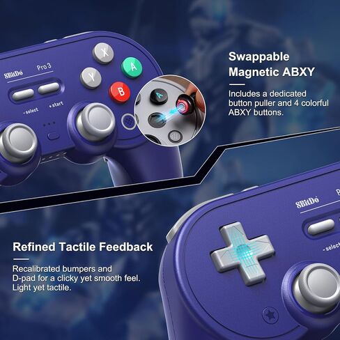 8BitDo Pro 3 Bluetooth Controller for Switch/Switch 2, TMR Joysticks,Programmable Pro Back Buttons&R4/L4 Bumpers,Hall/Tactile Triggers, Swappable ABXY Buttons, for Windows,Apple,SteamOS,Android,Purple in Kuwait