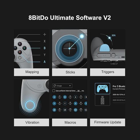 8BitDo Pro 3 Bluetooth Controller for Switch/Switch 2, TMR Joysticks,Programmable Pro Back Buttons&R4/L4 Bumpers,Hall/Tactile Triggers, Swappable ABXY Buttons, for Windows,Apple,SteamOS,Android,Purple in Kuwait