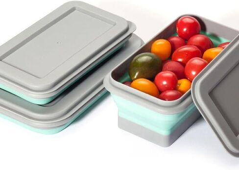 2-Pack Food Storage Containers Set, 750ml & 400ml Collapsible Bowls with Lids, Saving Space, Reusable Portable ​Rectangle Boxes for Camping Travel Lunch, Freezer and Microwave Safe, Green in Saudi Arabia