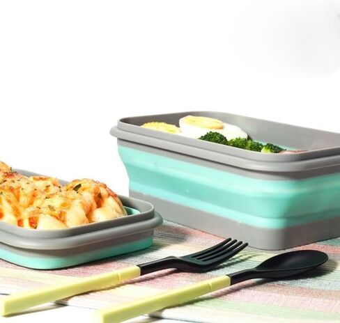 2-Pack Food Storage Containers Set, 750ml & 400ml Collapsible Bowls with Lids, Saving Space, Reusable Portable ​Rectangle Boxes for Camping Travel Lunch, Freezer and Microwave Safe, Green in Saudi Arabia