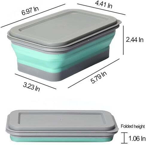 2-Pack Food Storage Containers Set, 750ml & 400ml Collapsible Bowls with Lids, Saving Space, Reusable Portable ​Rectangle Boxes for Camping Travel Lunch, Freezer and Microwave Safe, Green in Saudi Arabia