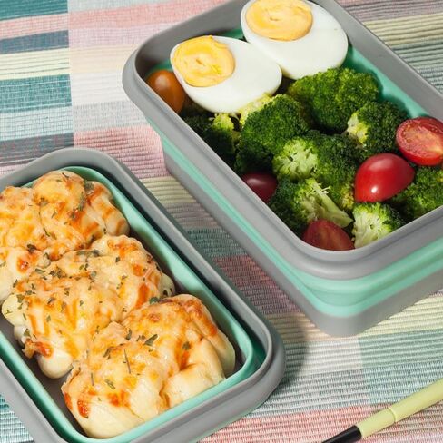 2-Pack Food Storage Containers Set, 750ml & 400ml Collapsible Bowls with Lids, Saving Space, Reusable Portable ​Rectangle Boxes for Camping Travel Lunch, Freezer and Microwave Safe, Green in Saudi Arabia