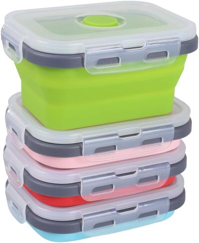 Camping Bowl, 4Pcs Collapsible Silicone Bowl Stackable Food Storage Containers Available Microwave & Fridge for Kitchen Travel Camping in Saudi Arabia