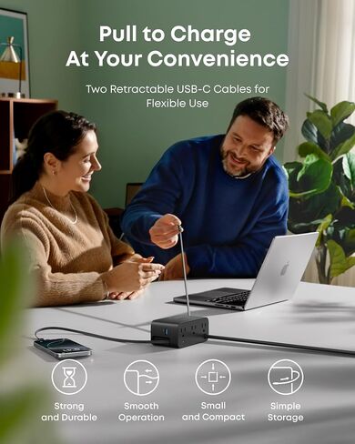 Anker Nano Charging Station, 7-in-1 USB-C Power Strip for iPhone 16, 2.3 ft Anker InstaCord Retractable Cable, 3 USB-C, 1 USB-A, 3 AC, 100W Desktop Fast Charging for MacBook, Home, Office(Non-Battery) in Saudi Arabia