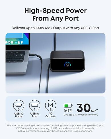 Anker Nano Charging Station, 7-in-1 USB-C Power Strip for iPhone 16, 2.3 ft Anker InstaCord Retractable Cable, 3 USB-C, 1 USB-A, 3 AC, 100W Desktop Fast Charging for MacBook, Home, Office(Non-Battery) in Saudi Arabia