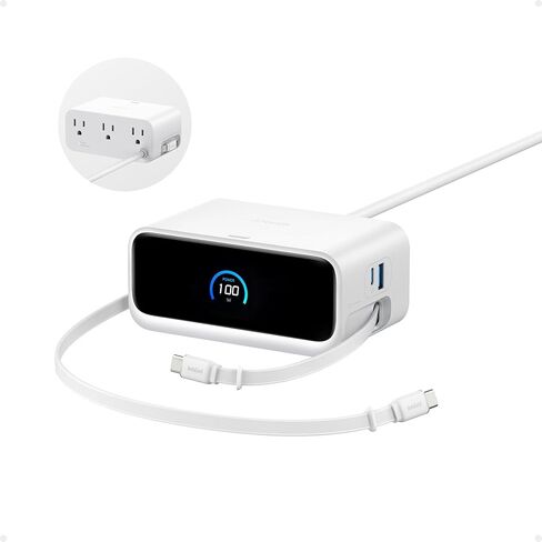 Anker Nano Charging Station, 100W 7-in-1 Power Strip, Retractable Charger | 2.3ft InstaCord Cable, Gaming Desk Accessories for Multiple Devices, 3 AC, 3 USB C, 1 USB A, MacBook Charger, Home Office in Saudi Arabia