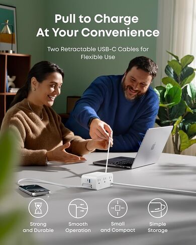 Anker Nano Charging Station, 100W 7-in-1 Power Strip, Retractable Charger | 2.3ft InstaCord Cable, Gaming Desk Accessories for Multiple Devices, 3 AC, 3 USB C, 1 USB A, MacBook Charger, Home Office in Saudi Arabia