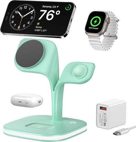 EXW for Magsafe Charger Stand,Charging Station for Multiple Devices,Wireless Charger for iPhone 16/15/14/13/12 Series,Apple Watch Series 1-9/Ultra,AirPods Pro with LED and Adapter (White) in Kuwait