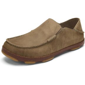 OLUKAI Moloa Men's Leather Slip On Shoes, Waxed Nubuck Leather & Soft Moisture-Wicking Lining, Drop-in Heel & All Weather Rubber Soles, Dk Wood/Dk Java, 11 in Kuwait