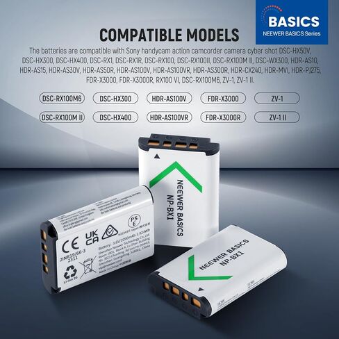 NEEWER Basics 3Pcs NP-BX1 Replacement Batteries with USB Triple Charger, 1090mAh Camera Backup Power Supply Compatible with Sony ZV1 ZV-1 II Cybershot RX100 RX100II RX100M II HDR-AS15 HDR-AS30 in Saudi Arabia