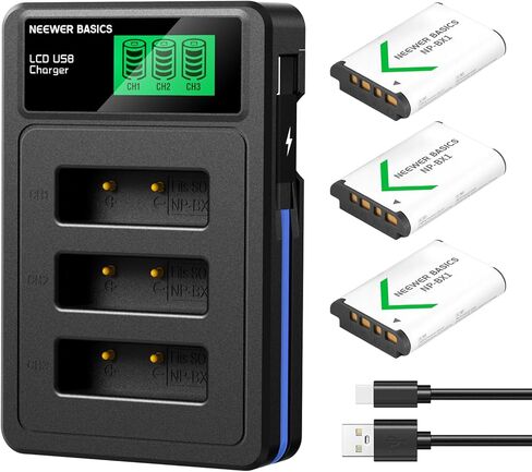 NEEWER Basics 3Pcs NP-BX1 Replacement Batteries with USB Triple Charger, 1090mAh Camera Backup Power Supply Compatible with Sony ZV1 ZV-1 II Cybershot RX100 RX100II RX100M II HDR-AS15 HDR-AS30 in Saudi Arabia