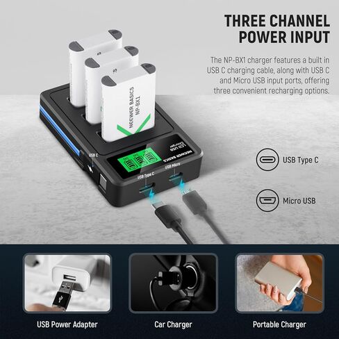NEEWER Basics 3Pcs NP-BX1 Replacement Batteries with USB Triple Charger, 1090mAh Camera Backup Power Supply Compatible with Sony ZV1 ZV-1 II Cybershot RX100 RX100II RX100M II HDR-AS15 HDR-AS30 in Saudi Arabia