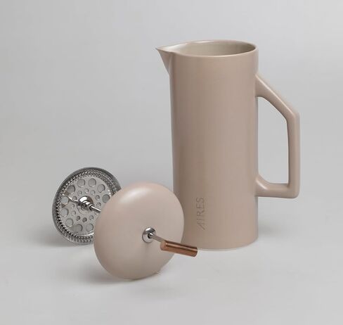 Aires Ceramic French Press Coffee Maker-34 أوقية حجرية محاكمة للحرارة-لون محايد أنيق-مستوحى من ثقافة القهوة بوينس آيرس-جاهزة للهدية مع دليل باريستا تخمير in Kuwait
