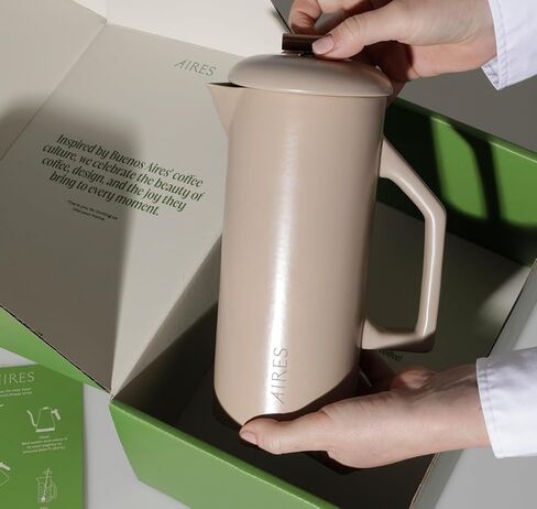 Aires Ceramic French Press Coffee Maker-34 أوقية حجرية محاكمة للحرارة-لون محايد أنيق-مستوحى من ثقافة القهوة بوينس آيرس-جاهزة للهدية مع دليل باريستا تخمير in Kuwait