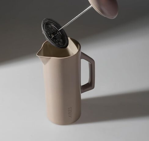 Aires Ceramic French Press Coffee Maker-34 أوقية حجرية محاكمة للحرارة-لون محايد أنيق-مستوحى من ثقافة القهوة بوينس آيرس-جاهزة للهدية مع دليل باريستا تخمير in Kuwait