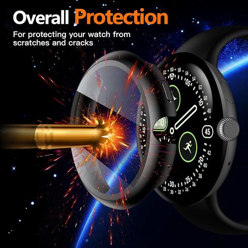 Misxi 2-pack pc screen protector case متوافق مع Google Pixel Watch 3 (2024) 45 مم ، سهولة التثبيت خفيفة الوزن غلاف واقٍ شديد الراحة لمشاهدة البكسل 3 ، أسود in Kuwait