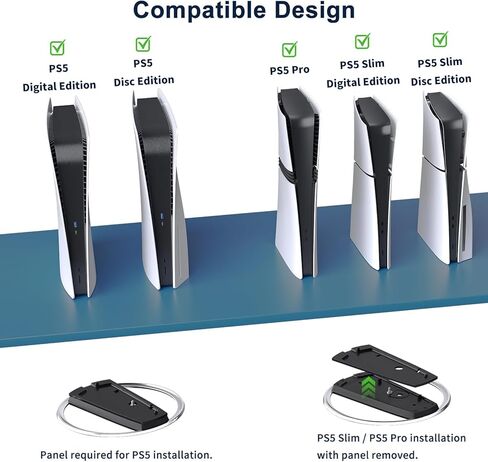 الحامل الرأسي لأجهزة التحكم النحيفة PS5/PS5 PRO/PS5 ، أقواس وحدة التحكم العمودية السوداء مع منصات مضادة للانزلاق ، وتوفير المساحة ، وجزء من إكسسوارات PS5 ، قوس سبيكة الألومنيوم in Kuwait