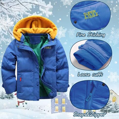 XIFAMNIY Kids Thicken Hooded Jacket Warm Winter Coat Windproof Outwear for Boys Padded Jacket Cool Casual 5-10T in Saudi Arabia