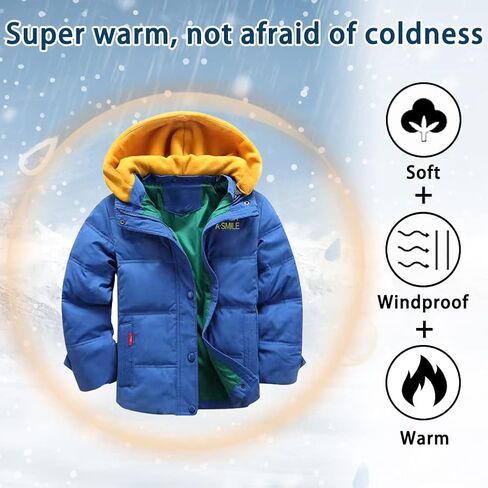 XIFAMNIY Kids Thicken Hooded Jacket Warm Winter Coat Windproof Outwear for Boys Padded Jacket Cool Casual 5-10T in Saudi Arabia