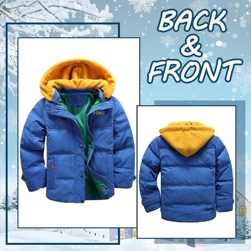 XIFAMNIY Kids Thicken Hooded Jacket Warm Winter Coat Windproof Outwear for Boys Padded Jacket Cool Casual 5-10T in Saudi Arabia