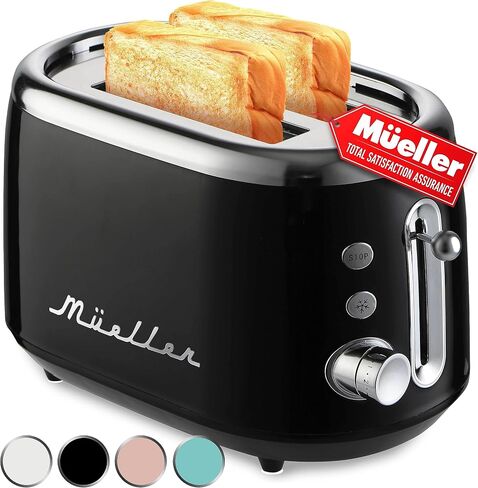 MUELLER HOME Retro Toaster 2 Slice, 7 Browning Levels | 3 Functions (Reheat, Defrost, Cancel), Stainless Steel Features, Removable Crumb Tray, Under Base Cord Storage, Turquoise in Saudi Arabia