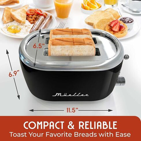 MUELLER HOME Retro Toaster 2 Slice, 7 Browning Levels | 3 Functions (Reheat, Defrost, Cancel), Stainless Steel Features, Removable Crumb Tray, Under Base Cord Storage, Turquoise in Saudi Arabia