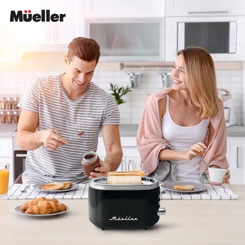 MUELLER HOME Retro Toaster 2 Slice, 7 Browning Levels | 3 Functions (Reheat, Defrost, Cancel), Stainless Steel Features, Removable Crumb Tray, Under Base Cord Storage, Turquoise in Saudi Arabia