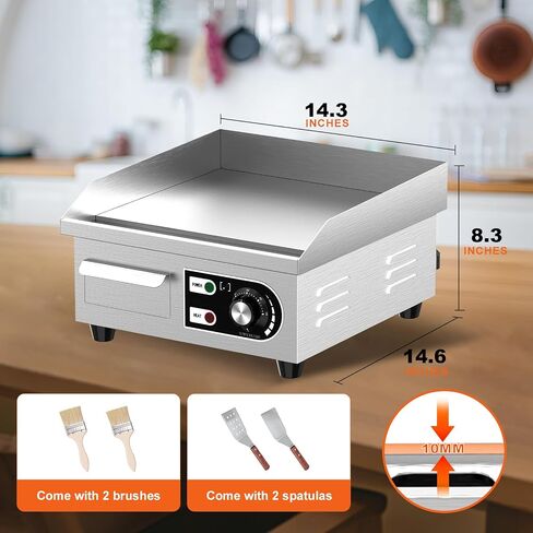 14’’ Commercial Electric Griddle - Electric Cast Iron Griddle w/Stainless Steel Material and Non-Stick, 110V Commercial Griddle w/ 1/2" Thick Iron Cooking Plate for Indoor and Restaurant in Kuwait