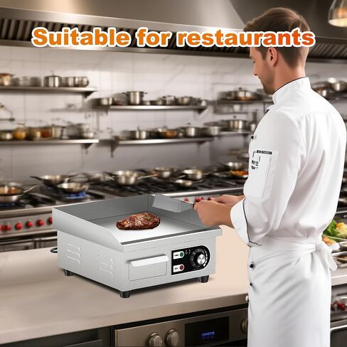 14’’ Commercial Electric Griddle - Electric Cast Iron Griddle w/Stainless Steel Material and Non-Stick, 110V Commercial Griddle w/ 1/2" Thick Iron Cooking Plate for Indoor and Restaurant in Kuwait