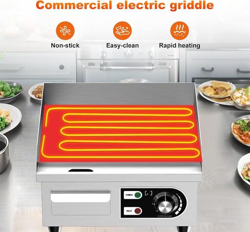 14’’ Commercial Electric Griddle - Electric Cast Iron Griddle w/Stainless Steel Material and Non-Stick, 110V Commercial Griddle w/ 1/2" Thick Iron Cooking Plate for Indoor and Restaurant in Kuwait