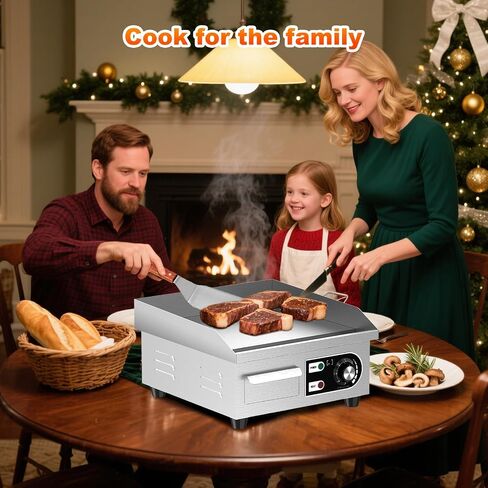 14’’ Commercial Electric Griddle - Electric Cast Iron Griddle w/Stainless Steel Material and Non-Stick, 110V Commercial Griddle w/ 1/2" Thick Iron Cooking Plate for Indoor and Restaurant in Kuwait