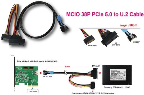 MCIO Gen 5 Cable to U.2 (SFF-8639) Connector - High-Speed Data Transfer Cable for MCIO Gen 5 Connectivity and U.2 Integration in Saudi Arabia