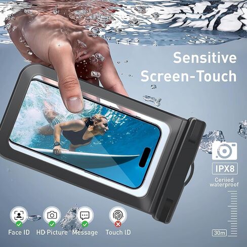 1/2/4 حقيبة مقاومة للماء حقيبة جافة على الهاتف المحمول المتوافقة مع iPhone 16 15 14 13 12 Pro Max Plus Black | Universal ، حتى 8.3 "، سفينة سياحية ، قوارب الكاياك ، شاطئ أساسي ، IPX8 مقاومة للمياه ، 1 حزمة in Kuwait