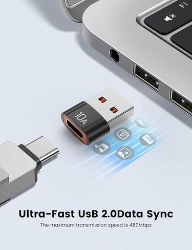 10pack 200W USB C إلى محول USB ، مع شحن سريع ونقل البيانات 480 ميجابايت ، محول USB C لـ Apple Watch Ultra Iwatch Series 8 ، iPhone 16 15 Plus Pro Max ، Black in Kuwait