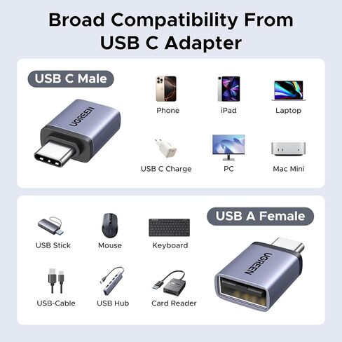 UGREEN USB إلى USB C Adapter & USB C إلى محول USB Combo 4-Pack ، شاحن محول من النوع C من النوع 10 متوافق مع MacBook و iPhone 16/15 و iPad و Samsung Galaxy و Apple Watch in Kuwait