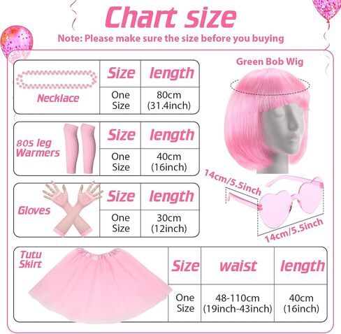 80s Women Costume Accessories Set 6 Pcs Neon Tutu Bob Wig Leg Warmers Fishnet Gloves Necklace Sunglasses for 80s Party in Saudi Arabia