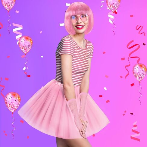 80s Women Costume Accessories Set 6 Pcs Neon Tutu Bob Wig Leg Warmers Fishnet Gloves Necklace Sunglasses for 80s Party in Saudi Arabia