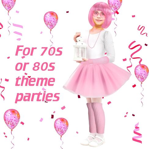 80s Women Costume Accessories Set 6 Pcs Neon Tutu Bob Wig Leg Warmers Fishnet Gloves Necklace Sunglasses for 80s Party in Saudi Arabia