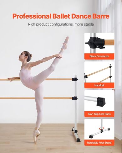 Vevor Ballet Barre ، 4 أقدام من الألومنيوم بار بار للمنزل ، قضبان رقص الباليه المحمولة بذاتها ، معدات استوديو للياقة البدنية المضادة للارتفاع ، لتوازن بيلاتيس. in Saudi Arabia