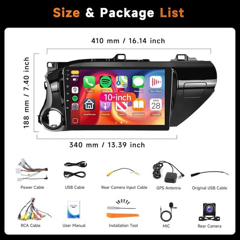 8 Core 6G 128G لـ Toyota Hilux 2015-2020 Radio Android 10 inch الشاشة اللاسلكية اللاسلكية Android Auto و Driauto Car Stereo لترقية Toyota Bluetooth DSP GPS Navigation WiFi FM/RDS كاميرا احتياطية in Kuwait