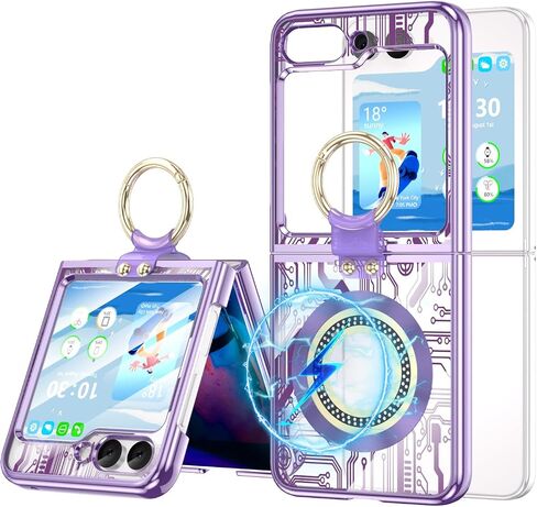 تم تصميمه لـ Samsung Galaxy Z Flip 5 Case With Ring [متوافق مع Magsafe] ، حالة غلاف الهاتف الواقي المضاد للصدمات المقاومة للصدمات للمجرة Z Flip 5 Case 5 G 2023 (Purple) in Kuwait