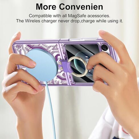 تم تصميمه لـ Samsung Galaxy Z Flip 5 Case With Ring [متوافق مع Magsafe] ، حالة غلاف الهاتف الواقي المضاد للصدمات المقاومة للصدمات للمجرة Z Flip 5 Case 5 G 2023 (Purple) in Kuwait