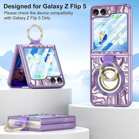 تم تصميمه لـ Samsung Galaxy Z Flip 5 Case With Ring [متوافق مع Magsafe] ، حالة غلاف الهاتف الواقي المضاد للصدمات المقاومة للصدمات للمجرة Z Flip 5 Case 5 G 2023 (Purple) in Kuwait