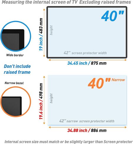 40 inch Anti Glare TV Film with Blue Light Filter, Glare Reducer for TV, Indoor Outdoor Glare Shield for Standard Size 40 and 40 narrow Size Screen (40" 875 * 483) in Saudi Arabia