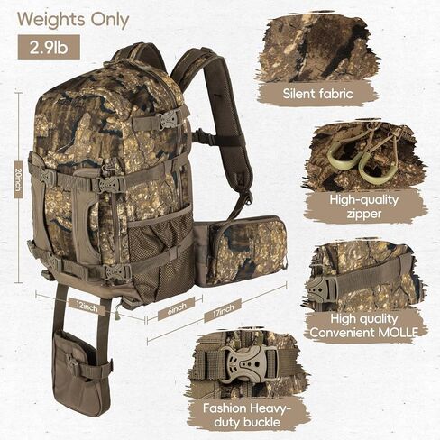 Blisswill Hunting Backpack Day Pack مع حزمة صيد حامل البندقية هدية للرجال (لحاء الصخور) in Kuwait