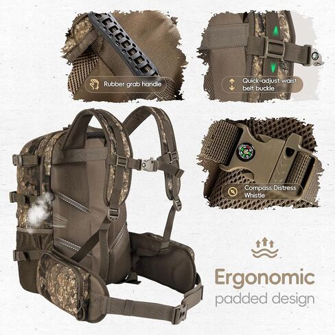Blisswill Hunting Backpack Day Pack مع حزمة صيد حامل البندقية هدية للرجال (لحاء الصخور) in Kuwait