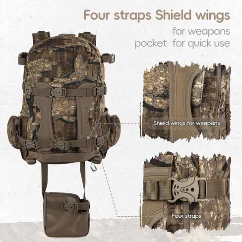 Blisswill Hunting Backpack Day Pack مع حزمة صيد حامل البندقية هدية للرجال (لحاء الصخور) in Kuwait