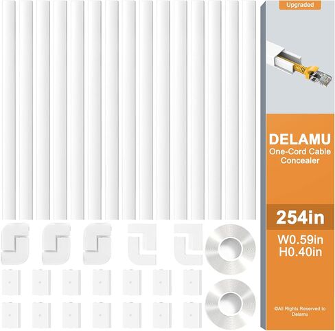 Delamu 254in Cord Hider, One-Wire Cable Hider, Cable Covers for Cords on Wall, Easy-to-Install Cable Hiders for Mounted Tv, Cable Management Kit, L16.9in W0.59 H0.4in, White in Saudi Arabia