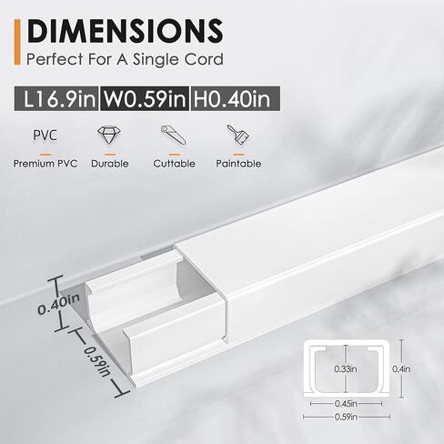 Delamu 254in Cord Hider, One-Wire Cable Hider, Cable Covers for Cords on Wall, Easy-to-Install Cable Hiders for Mounted Tv, Cable Management Kit, L16.9in W0.59 H0.4in, White in Saudi Arabia